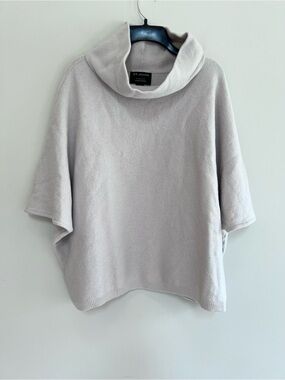 St. John Wool Cowl Neck Oversized Knit Poncho Knit Sweater Oatmeal Grey, size XL